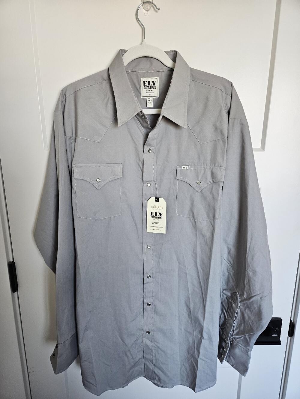 NWT Ely Cattleman Men's Gray Western Pearl Snap Button Down Shirt XXLT